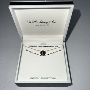 RH Macy 18k gold over sterling‎ silver Initial L pendant & double chains 16" +2